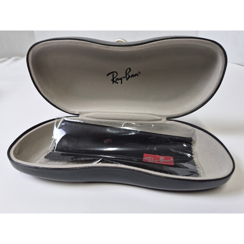 Ray-Ban Black Hard Clamshell Sunglasses Case with Cleaning Cloth Logo Embossed
